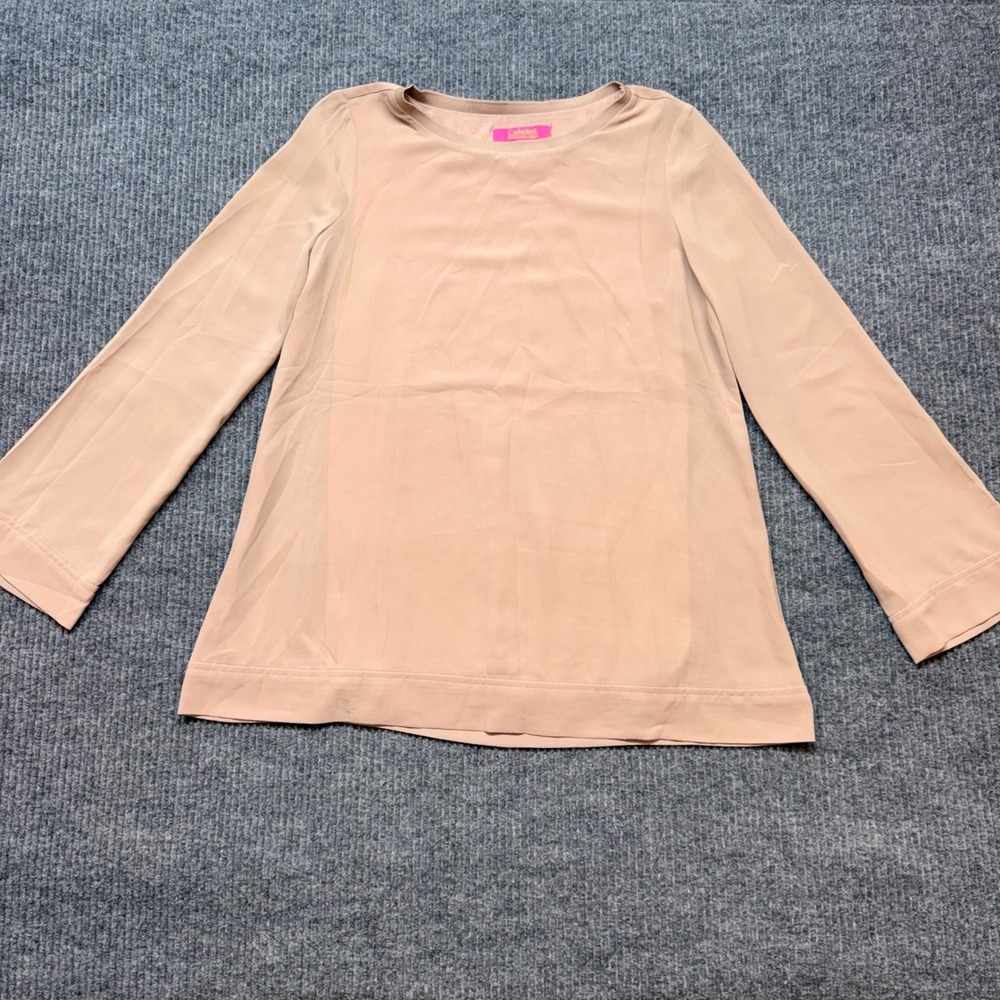 Catherine Malandrino Womens Small Tan Beige Long Sleeve Blouse Career Top Chic